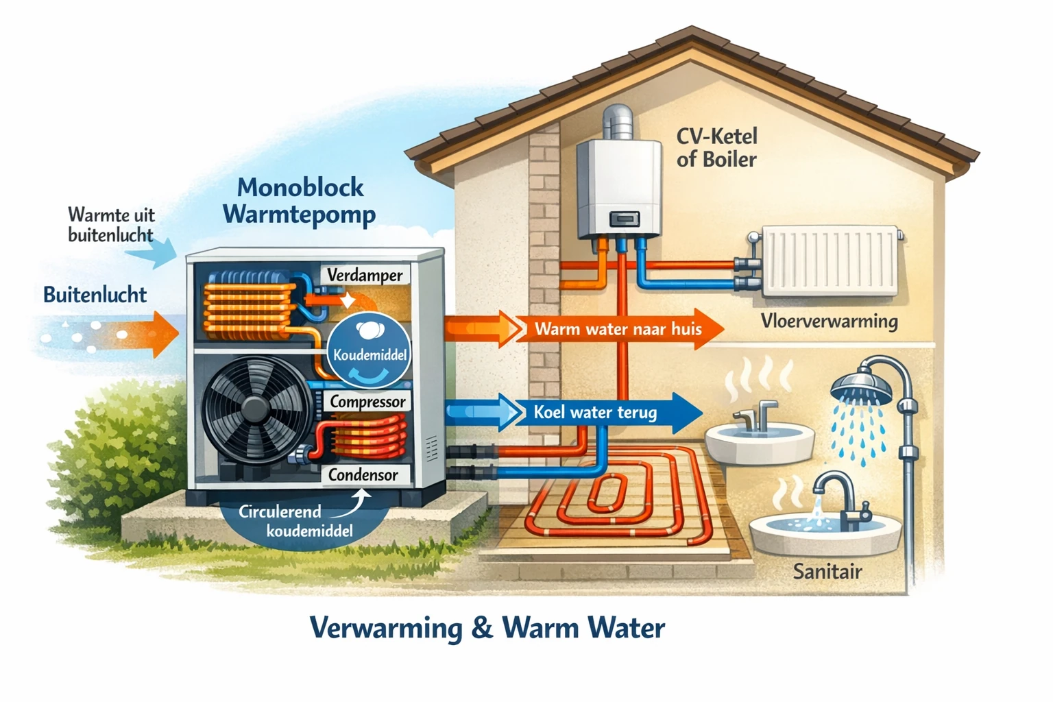 Werking monoblock warmtepomp